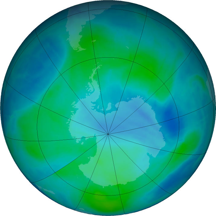 Antarctic ozone map for 13 February 2016